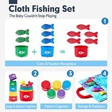 Toddler Montessori Toys Fishing Game with Stacking Cups Storage Bag Number Counting Color Sorting Shape Learning Toys Hand-Brain Coordination Sensory Ability for 1-3 Year Old Girl Boy Birthday Gifts
