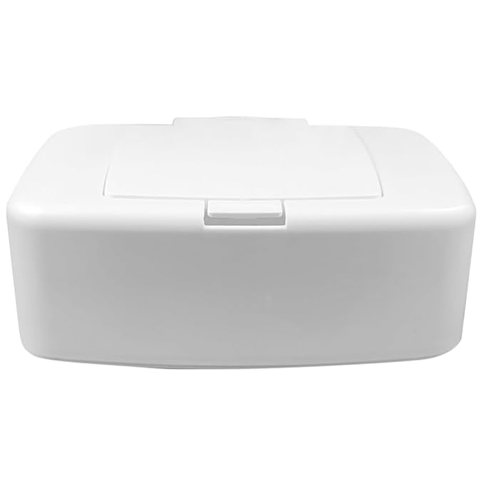 Wipes Dispenser with Dustproof Lid, Refillable Wipe Holder for Baby Nursery, Bathroom, Kitchen, and Living Room, Keeps Fresh and Clean, Single-Hand Operation, 6.69X4.13in, White