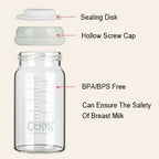 COMI Wide Neck Glass Breastmilk Collection n Storage Bottle, 6oz with Screw Ring Sealing Disk; Re-markable Sealing Disc. BPA Free, Fits Breast Pumps & Nipples (Gray Lids)