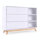 dadada Central Park 3-Drawer Dresser with Open Shelving - Modern Design, Baby-Safe Finish, Forged Steel Support, Sturdy Wood Legs, for Nursery, Kids or Teen Room, 47” Wide (White+Natural)