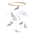 Baby Crib Mobile (Birds and Clouds) - Nursery Decor Ceiling Mobile for Boys & Girls - Crib Accessories - Grey & White