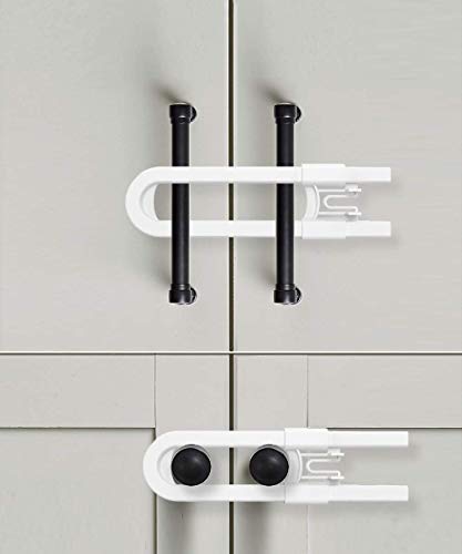 Sliding Cabinet Locks for Child Safety | Baby Proof Your Kitchen, Bathroom, and Storage Doors | Childproof Safety Locks for Knobs and Handles | Easy Install (4 Pack, White)