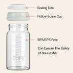 COMI Wide Neck Glass Breastmilk Collection n Storage Bottle, 4 Packs, 6oz with Screw Ring Sealing Disk; Re-markable Sealing Disc. BPA Free, Fits Breast Pumps & Nipples (4 Gray Lids)