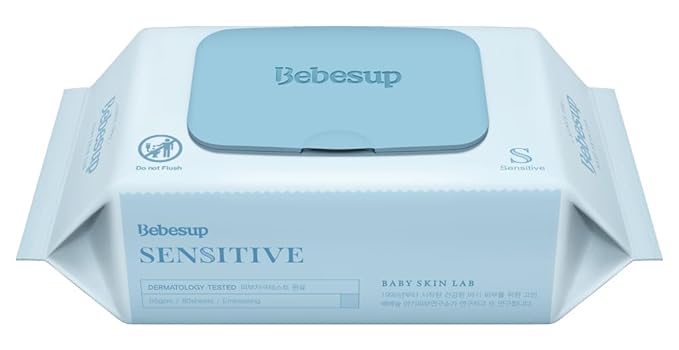 BEBESUP-Korea’s #1 Sensitive Baby Wipes -Hypoallergenic Water-based Unscented Alcohol-Free Extra-Thick Ｏrganic Superfood Extracts Plant- Based for sensitive skin Flip-Top (1 Pack)