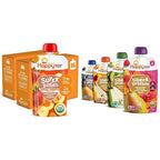 Happy Tot Organics Super Bellies Stage 4, Organics Banana, Carrot and Strawberry (Pack of 16) & Stage 4 Fiber & Protein 4 Flavor Variety Pack (Pack of 16)