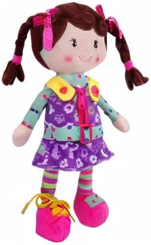 Sugar Snap Plush Doll for Toddlers Learn to Dress Montessori Toy - Dress Me Doll - Zipper, Snaps, Buttons, Buckle - Educational Toy for 2 3 Year Old Girl - Montessori Doll - 15" - Purple Dress
