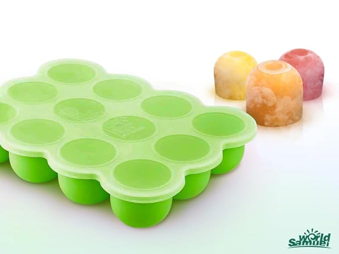 Samuelworld Baby Food Storage Container, 12 Portions x 2.5oz - BPA Free Silicone Freezer Tray with Clip-On Lid for Milk Storage, Homemade Baby Food, Vegetable & Fruit Purees - Green(For 6 Months+