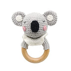 Wooden Baby Rattle for Newborn Toddler Soothing Handmade Crochet Ring Toys (Light Gray Koala)