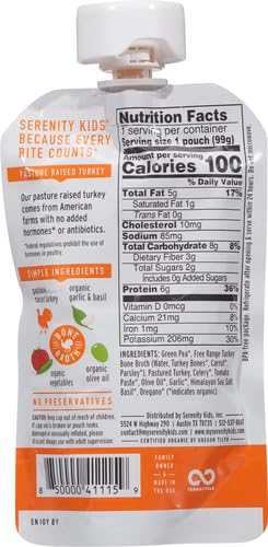 Serenity Kids Bone Broth Puree Made With Organic Veggies | Clean Label Project Purity Award Certified | 3.5 Ounce BPA-Free Pouch | Free Range Turkey Bolognese | 1 Count (Pack of 3)
