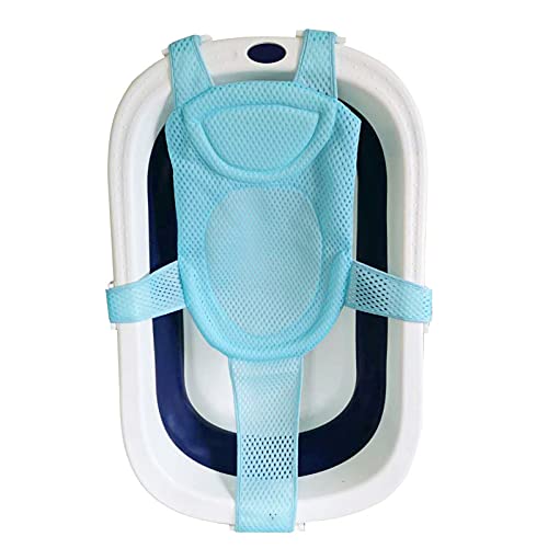 Breathable Mesh Newborn Baby Bath Mat Floating Foam Baby Tub Pillow Adjustable Non-Slip Bath Seat Pad Bath Cushion for Bathtub for 0-18 Months (Style 2-Blue(mesh)) (Blue)