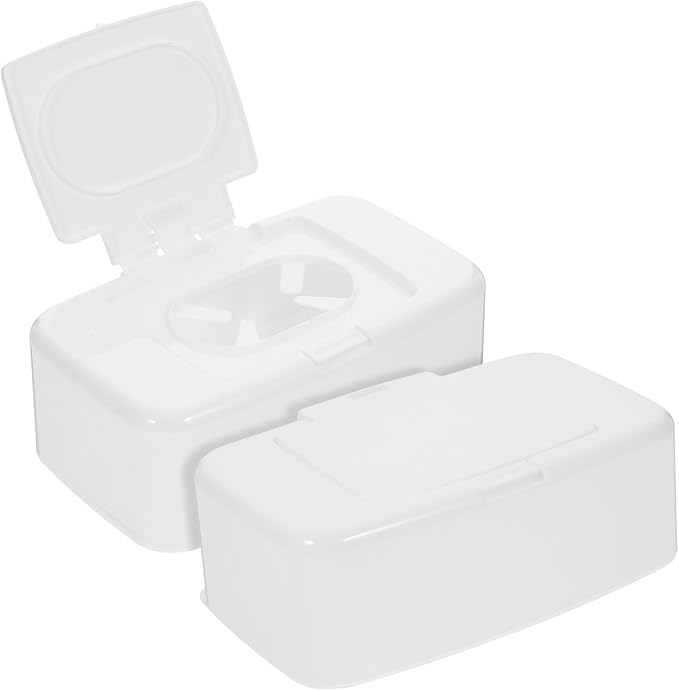 2Pcs Refillable Baby Wipe Container Wipes Dispenser Case Baby Wipes Storage Container Sealed Keeps Wet Tissue Box Cover Holder 6.68 x 4.13 x 2.36Inch