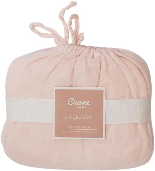 Crane Baby Cotton Sateen Fitted Sheet, 28x52'', Desert Rose, Pink Crib Sheets for Girls, Soft Cotton Crib Sheets for Girls, Nursery Decor for Girl Nursery, Elastic Pockets