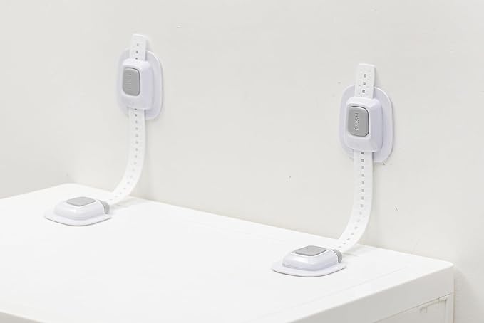 YEYA No Drill Anti tip Furniture Adjustable Straps Wall Anchors for Baby proofing with 3M Adhesive (Upgraded 2P)