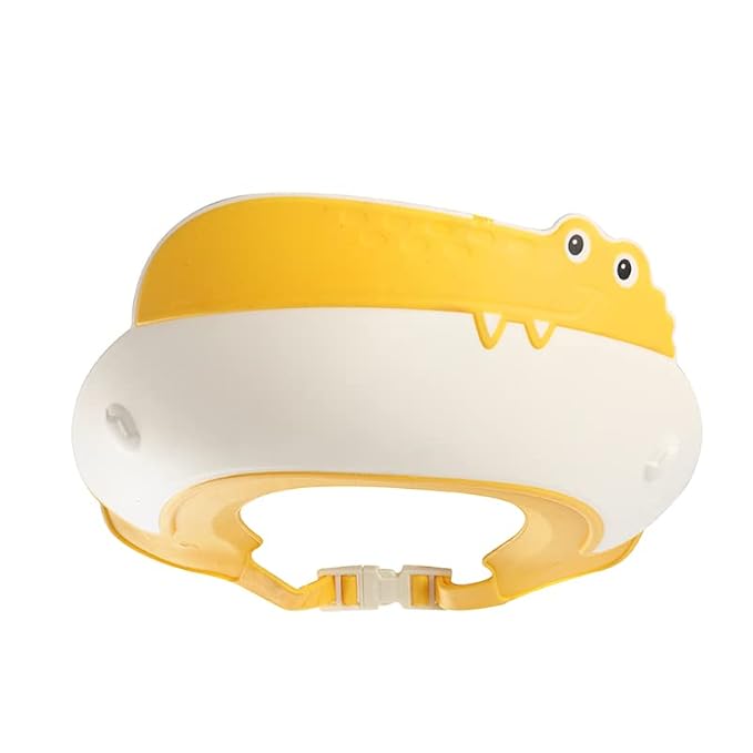 Baby Shower Cap Shield, Shower Cap for Kids, Visor Hat for Eye and Ear Protection for 0-9 Years Old Children,Cute Dinosaur/Crocodile/Hippo shape Makes the Baby Bath More Fun (Crocodile, Yellow)