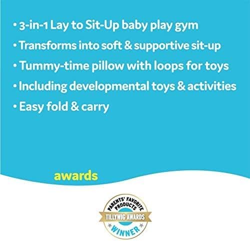Yookidoo Baby Gym Lay to Sit-Up Playmat. 3-in-1 Newborns Activity Center with Tummy Time Toys, Pillow & Infant Miror. 0-12 Month
