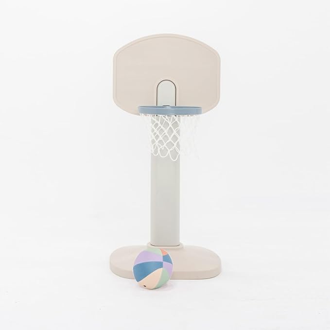 PLAYSMOL Basketball Hoop for Toddlers & Kids, Rainbow Backboard with Blue Rim, Indoor Outdoor Mini Basketball Hoop, Adjustable Height, Colorblock Plush Ball Included, Ages 18m+