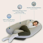 Plufl Hugl Cooling Body Pillow for Adults Made with Memory Foam | U Shaped Maternity Pillows Great for Side Sleepers & Pregnant Women | Washable Cover | White