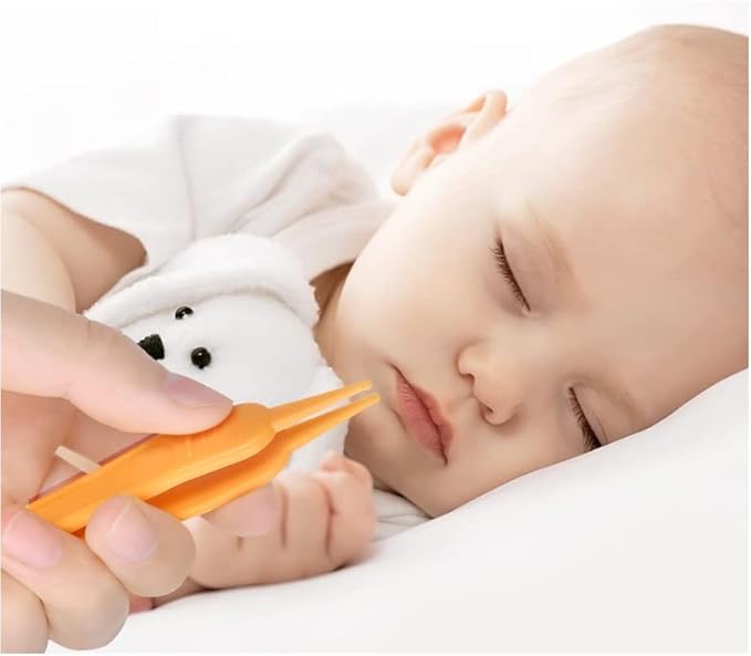 HLLMX 6 PCS Infant Nose Cleaning Tweezer with Plastic Round-Head Baby Ear Nose Navel Cleaner Clip for Baby Care
