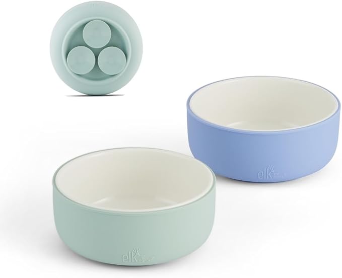 Elk and Friends Kids Porcelain Bowls with Silicone Suction Sleeve | Kids/Toddler/Baby Feeding | Microwave & Dishwasher Safe | Non slip | Cereal/Soup/Snack Dishes & Dinnerware