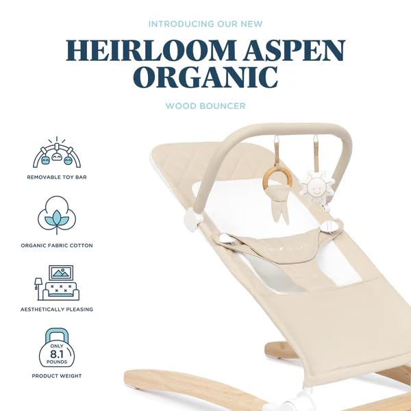 Baby Delight Heirloom Aspen Wooden Baby Bouncer | Infant Baby Chair | 0 – 6 Months | 100% GOTS Certified Cotton Fabrics | Organic Oat