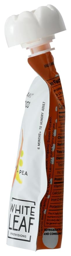 White Leaf Provisions Organic Purees / Baby Food Pouches - Fruits, Veggies & Grains, Toddler snack, Regeneratively Farmed, No Added Sugar, Non-GMO, BPA-Free Pouches 3.17 oz (Pack of 24, Carrot + Sweet Potato + Pea