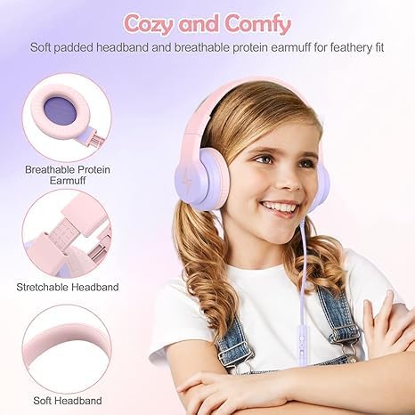 2 Pack Kids Headphones, Wired Headphones for Kids Over Ear with Microphone, 85/94dB Volume Limiter Headphone for Girls Boys, Foldable Headphone for Learning & Entertainment