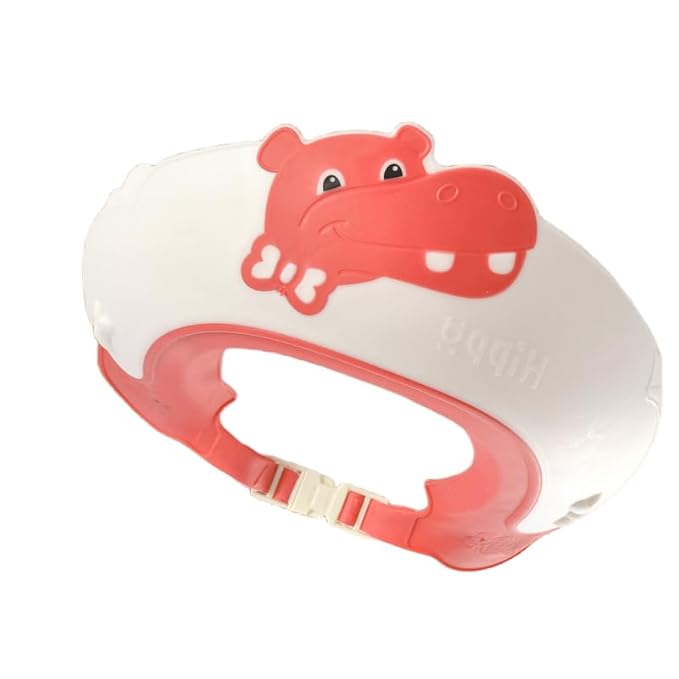 Baby Shower Cap Shield, Shower Cap for Kids, Visor Hat for Eye and Ear Protection for 0-9 Years Old Children,Cute Dinosaur/Crocodile/Hippo shape Makes the Baby Bath More Fun (Hippo, Red)
