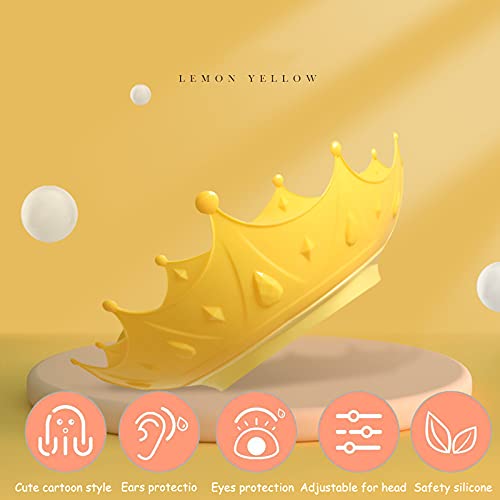 Baby Shower Cap Shield, Shower Cap for Kids, Visor Hat for Eye and Ear Protection for 0-9 Years Old Children, Cute Crown Shape Makes the Baby Bath More Fun(Yellow)