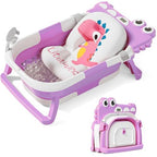 TPN Collapsible Baby Bathtub, Baby Bath Tub with Soft Cushion & Real-Time Thermometer, Baby Bathtub Infant to Toddler Tub (0-36 Months), Portable Travel Baby Tubs for Newborns (Lavender)