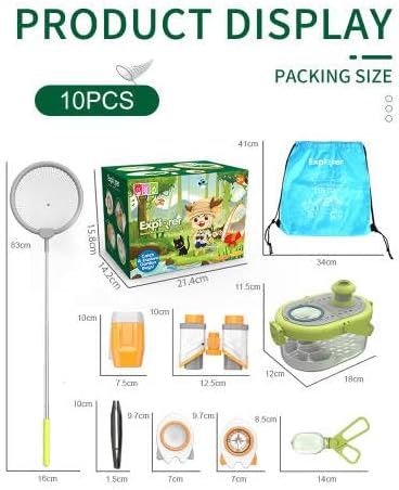 LittleCub Bug Hunting Kits for Children - 10 Pcs Bug Catcher for Kids, Kids Insect Explorer kit, Educational Toys Includes an Observation Box, Magnifier, Compass, Tweezers, Flashlight, and Net Bag