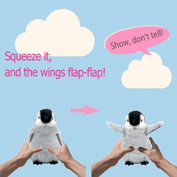 Realistic Baby Penguin Stuffed Animal 10" - Flapping-Wing Penguin Plush Interactive Toy for Kids (Squeeze Belly to Play)