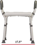 HEALTHLINE Adjustable Shower Bench with Arms – Lightweight Bath Seat with Padded Handles, Height 15"–20", White Plastic Seat with Drainage Holes, for Balance Assistance in Shower/Tub, 300 lb Capacity