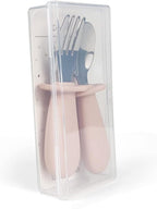 Ali+Oli Spoon & Fork Learning Set for Toddlers (Powder Pink) 6m+ Grab Easy BPA Free Food-Grade Silicone Handle, Kids Silverware Self Feeding Baby Utensil, Multi-stage Baby Feeding Set Ergonomic Design