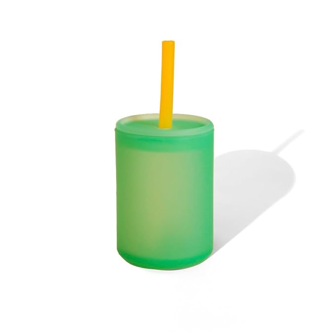 Avanchy Silicone Training Sippy Cup with Straw Lid – Tiny Cup for Babies 6+ Months to Toddlers 1 Year Old – 5 oz Infant Water Cup for Baby Led Weaning, See-Thru Green
