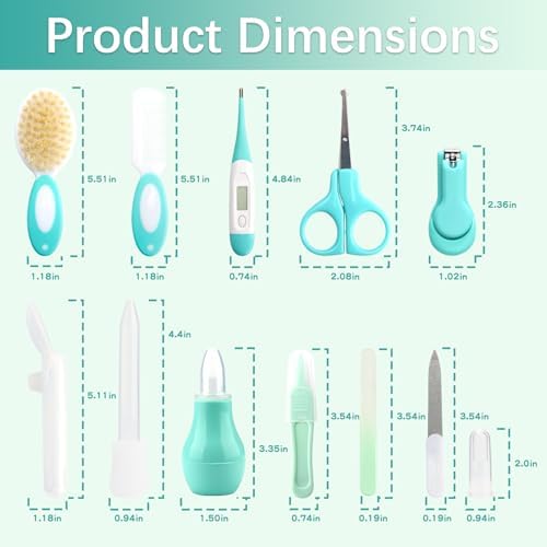 Baby Healthcare and Grooming Kit with Nail Clippers, Scissors, Infant Grooming Kit for Newborns (18 in 1, Green)