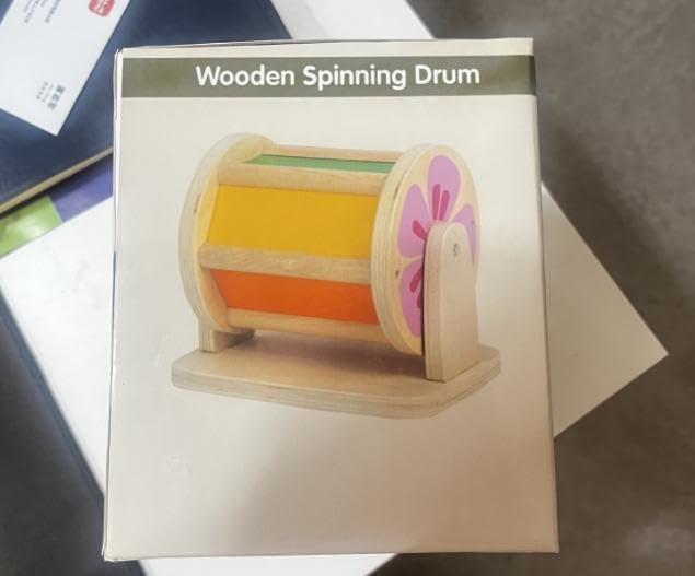 Montessori Spinning Drum Baby Toys, Wooden Tummy Time Mirror Play Kit and Rainbow Fabric Ball Kit Toys for 6-12 Months Toddlers