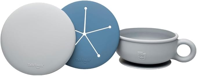 TalkTools Itsy Bowl with Locking Lid - Platinum grade silicone with Volume Lines, Curved Walls for Easy Scooping - for Babies, Toddlers, Children, and Elderly - Snack Cup Lid Accessory (Ocean)
