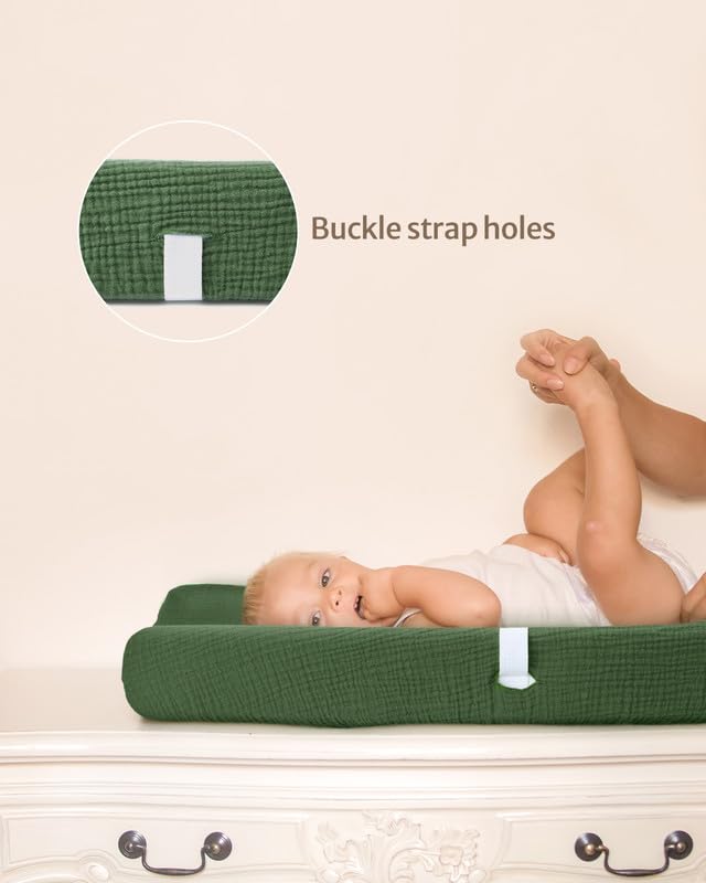 Blissful Diary Muslin Changing Pad Cover for Girls Boys, Ultra Soft Breathable Cotton, Baby Diaper Change Table Pad Covers, 2Pack (Monstera Leaves&Dark Green)