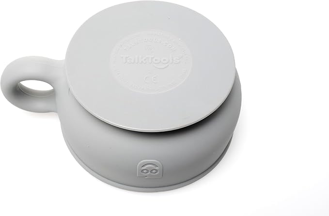 TalkTools Itsy Bowl with Locking Lid - Platinum grade silicone with Volume Lines, Curved Walls for Easy Scooping - for Babies, Toddlers, Children, and Elderly - Snack Cup Lid Accessory (Cloud)