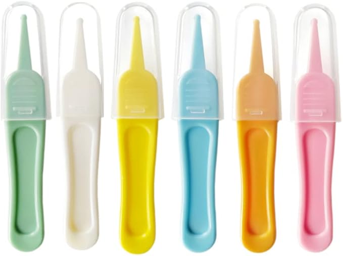HLLMX 6 PCS Infant Nose Cleaning Tweezer with Plastic Round-Head Baby Ear Nose Navel Cleaner Clip for Baby Care