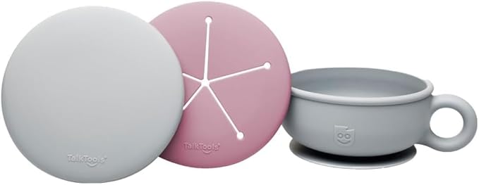 TalkTools Itsy Bowl & Snack Lid | Suction silicone dish for toddlers | Safe, fun, self-feeding mealtime essential (Bubblegum).