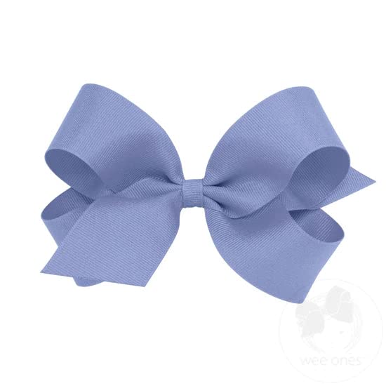 Wee Ones Girls' Plain Wrap Classic Grosgrain Hair Bows on a WeeStay No-Slip Hair Clip, Handmade, Large, Blue Bird