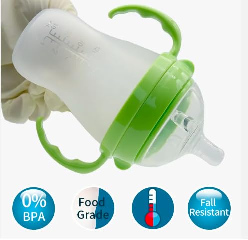 Baby Bottles (2 Pack) 8oz Nurture Nest Anti Colic Bottles with Easy to Hold Handles and Soothing Green Trim