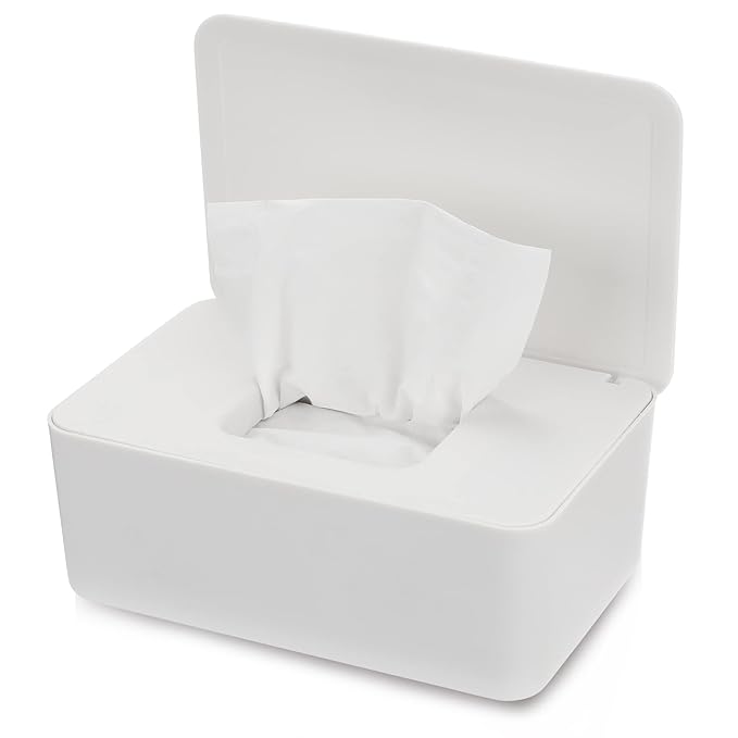 NOVWANG Wipes Dispenser, Baby Wipe Holder, Keeps Wipes Fresh, Refillable Wipe Container Baby Wipes Case for Bathroom Wipes Pouch Case, White