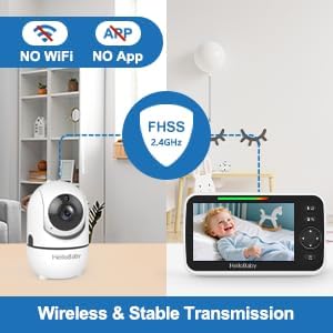 HelloBaby 5" Screen Baby Monitor with 3 Cameras - No WiFi HB6550 Video Baby Monitor, 1000ft Long Range, ECO, 26 Hour Battery, Pan-Tilt-Zoom Night Vision, Temperature Sensor & 2-Way Audio, 8 Lullabies