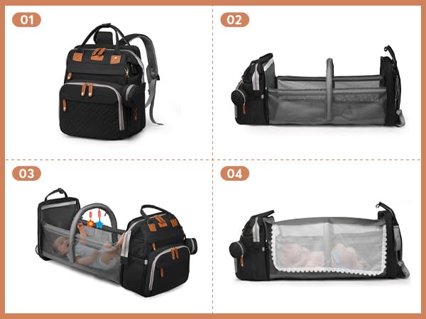 Diaper Bag Backpack with Changing Station, Large Diaper Bag For Boys And Girls, Multifunctional Waterproof Travel Diaper Backpack, Baby Bag with USB Charging Port for Moms Dads,black