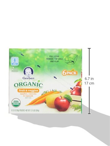 Gerber Stage 2 Baby Food, Organic Apple Carrot Squash Puree Pouch, 2 Servings of Fruit & Veggie, No Added Sweetener, No Artificial Colors or Flavors, 12-Pack