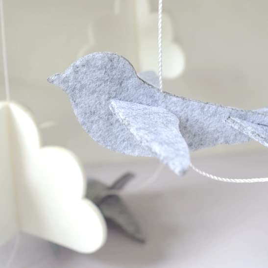 Baby Crib Mobile (Birds and Clouds) - Nursery Decor Ceiling Mobile for Boys & Girls - Crib Accessories - Grey & White