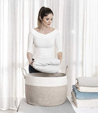 OrganiHaus Woven Laundry Basket, Large Cotton Rope Blanket Holder with Handles, Soft & Sturdy Nursery Hamper, Decorative Toy Bin for Living Room Organization 20x13 inches - Brown/Off-White