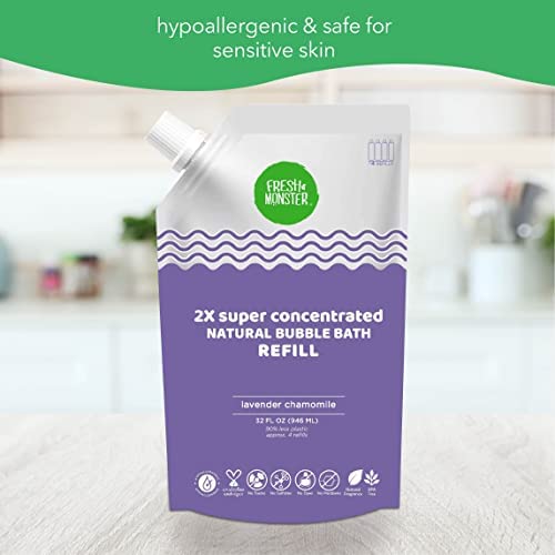 Fresh Monster Kids Bubble Bath, 2X Super Concentrated Bubble Bath for Kids, Hypoallergenic, Calming Lavender (30oz Refill Pouch)